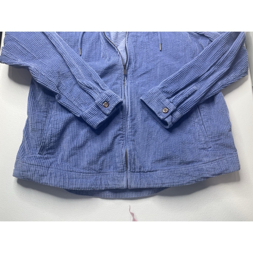 LL Bean Comfort Corduroy Relaxed Shirt Hoodie Women Large Full Zip Larkspur Blue - Picture 3 of 8